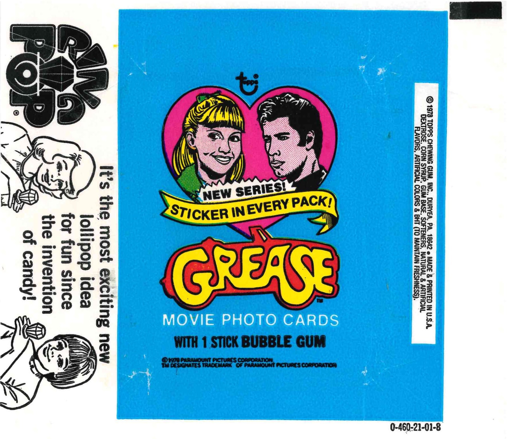 1978 TOPPS GREASE BLUE EMPTY WRAPPER - RING POP