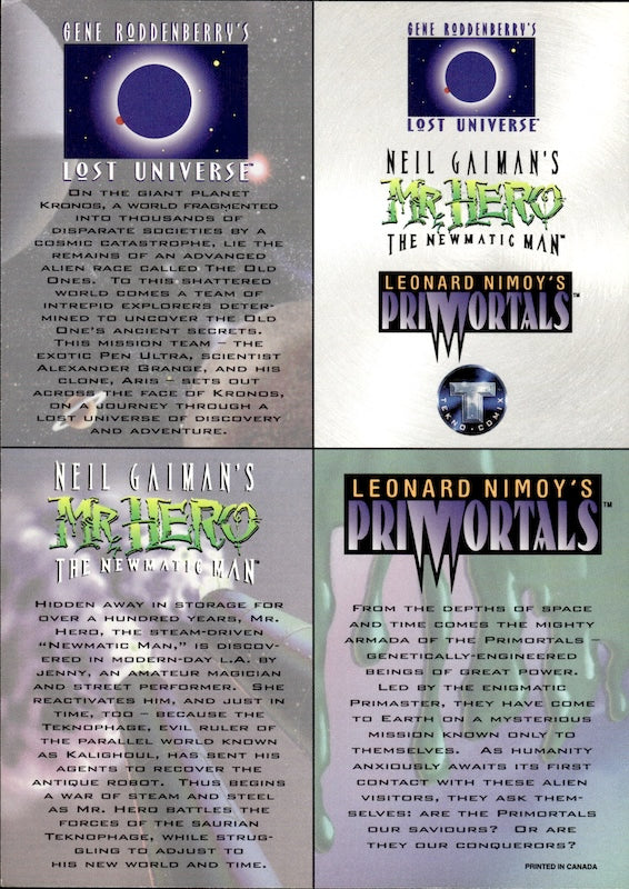 1994 TEKNO COMIX LOST UNIVERSE MR HERO NEIL GAIMAN UNCUT CARD SHEET