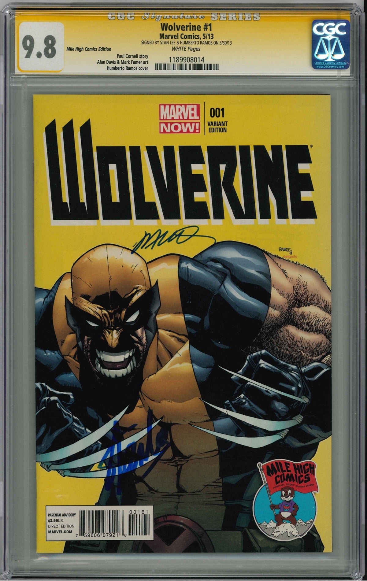 CGC WOLVERINE (2013) #1 MILE HIGH COMICS EDITION (9.8) SIGNATURE SERIES - SIGNED BY STAN LEE & HUMBERTO RAMOS