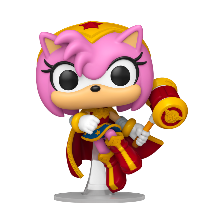 POP JUSTICE LEAGUE X SONIC THE HEDGEHOG AMY ROSE AS WONDER WOMAN VINYL FIG