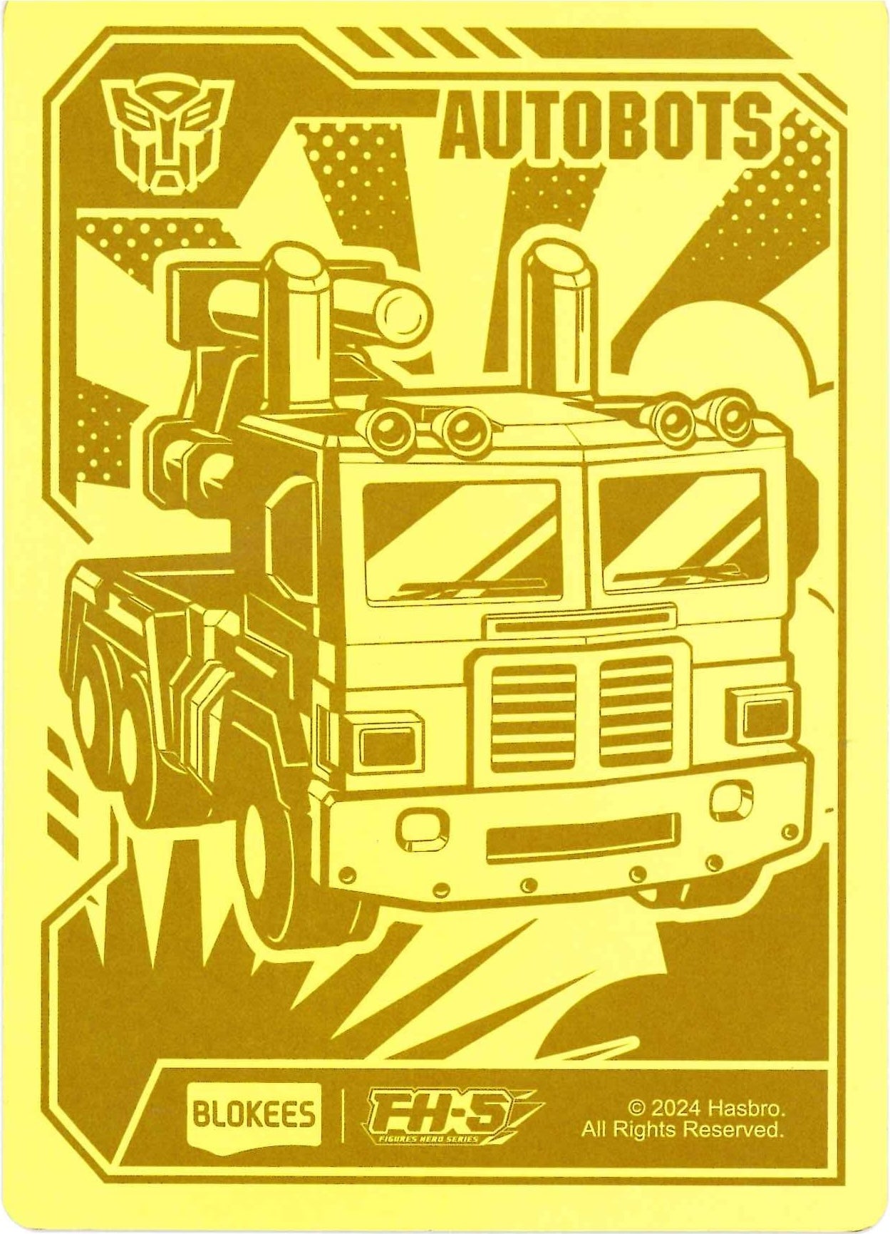 BLOKEES TRANSFORMERS DEFENDER VERSION 1 OPTIMUS PRIME RARE GOLD COLLECTOR CARD