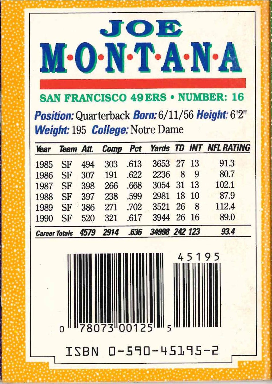 SPORTS SHOTS COLLECTORS BOOK #2 JOE MONTANA