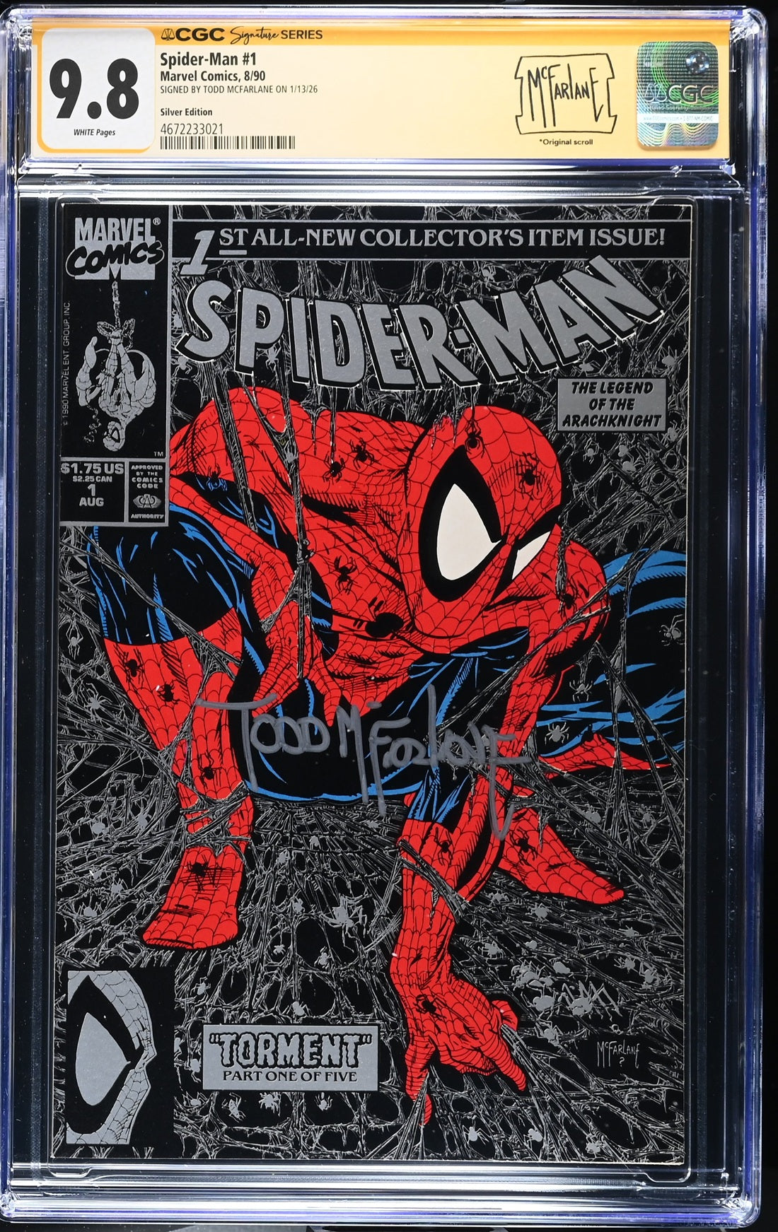 CGC SPIDER-MAN (1990) #1 SILVER EDITION (9.8) SIGNATURE SERIES - SIGNED BY TODD MCFARLANE