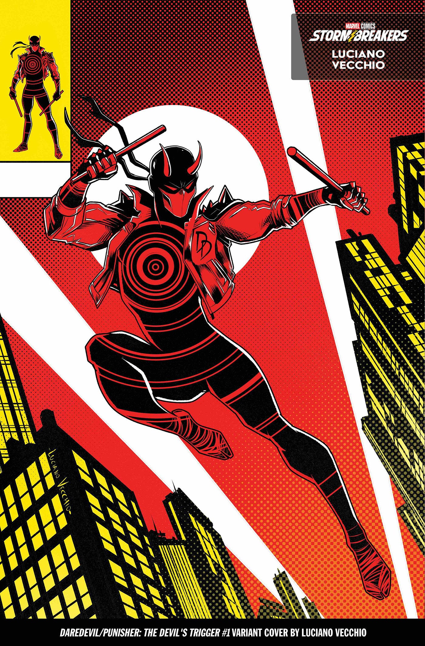 DAREDEVIL PUNISHER THE DEVILS TRIGGER (2025) #1 LUCIANO VECCHIO FROM THE CHAOS A COSTUME VAR