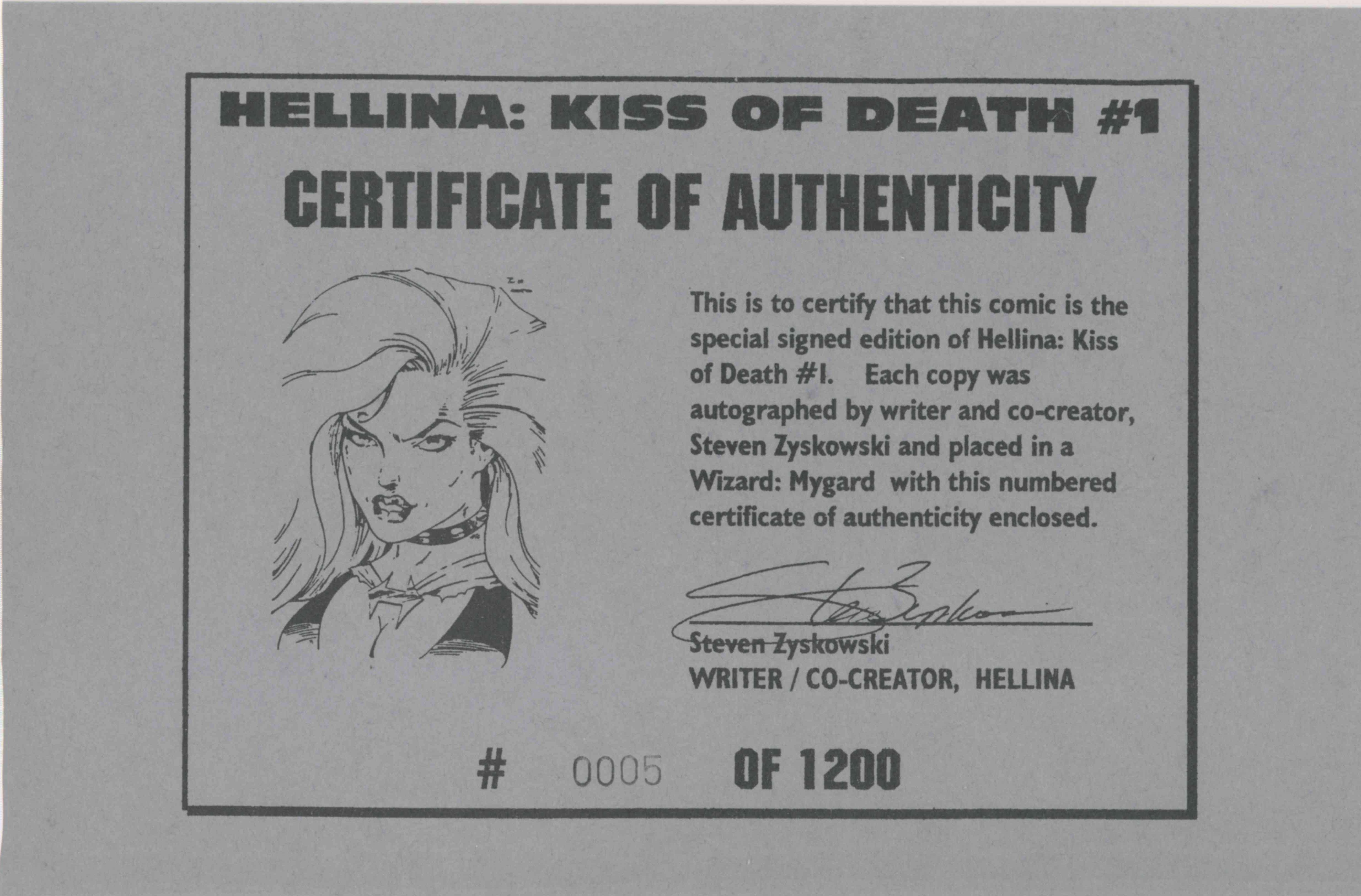 HELLINA KISS OF DEATH (1995) #1 - SIGNED WITH COA - Kings Comics