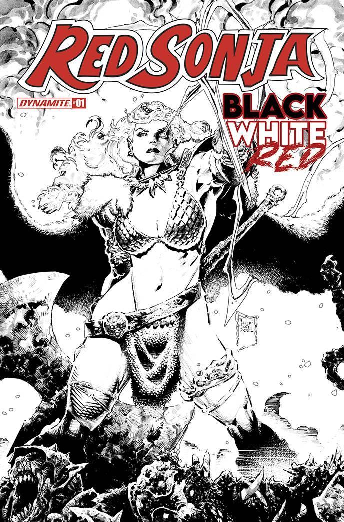 RED SONJA BLACK WHITE RED #1 CVR E 10 COPY INCV TAN LINE ART - Kings Comics