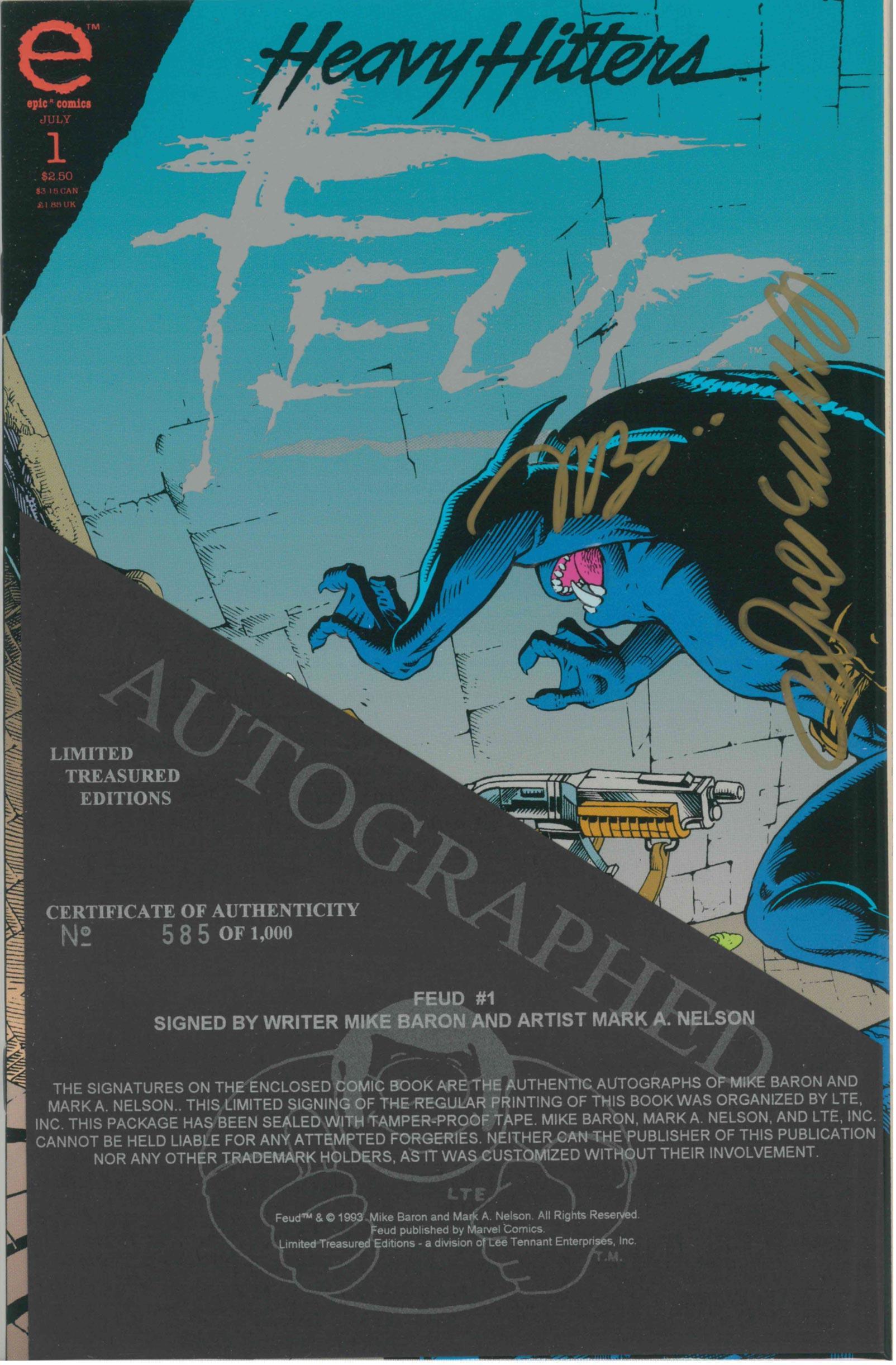 FEUD (1993) #1 - SIGNED WITH COA AND PRINT - Kings Comics