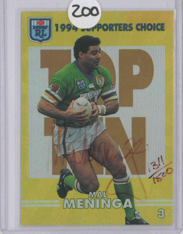 1994 DYNAMIC RUGBY LEAGUE SERIES 2 TOP 10 MAL MENINGA SIGNATURE CARD #1311/1500