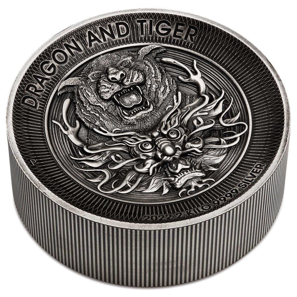 DRAGON AND TIGER 2022 2 KILO SILVER ANTIQUED HIGH RELIEF COIN - Kings Comics