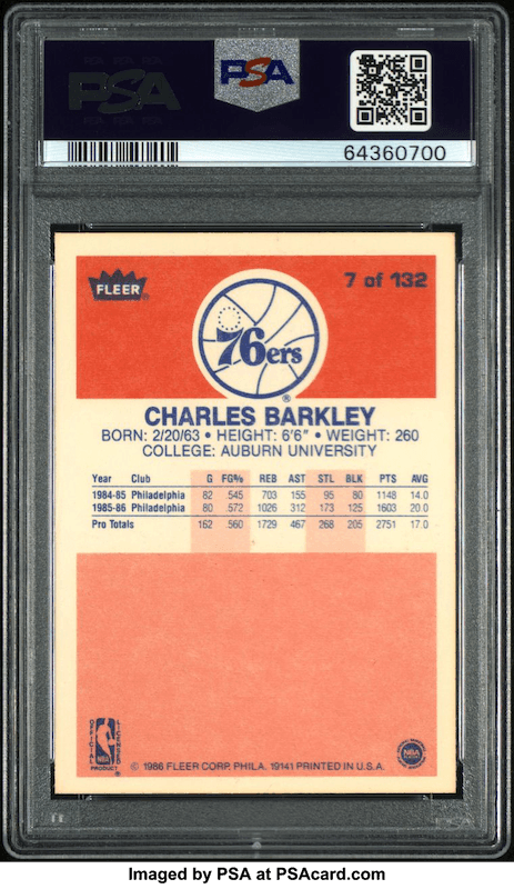 1986 FLEER CHARLES BARKLEY #7 76ERS PSA 9 - Kings Comics