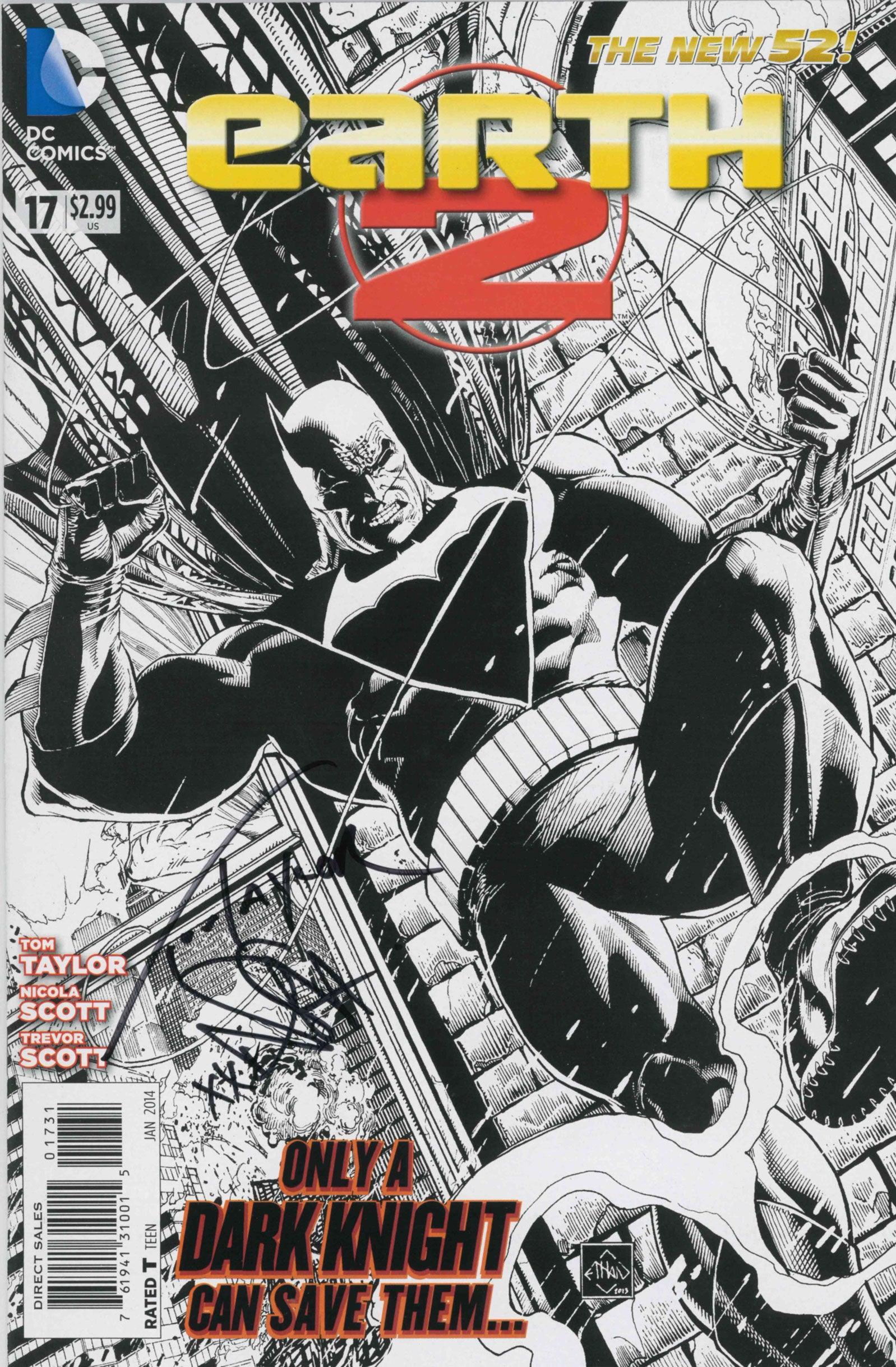 EARTH 2 #17 BLACK & WHITE VAR ED - DOUBLE SIGNED BY NICOLA SCOTT AND TOM TAYLOR (LIMIT ONE PER PERSON) - Kings Comics