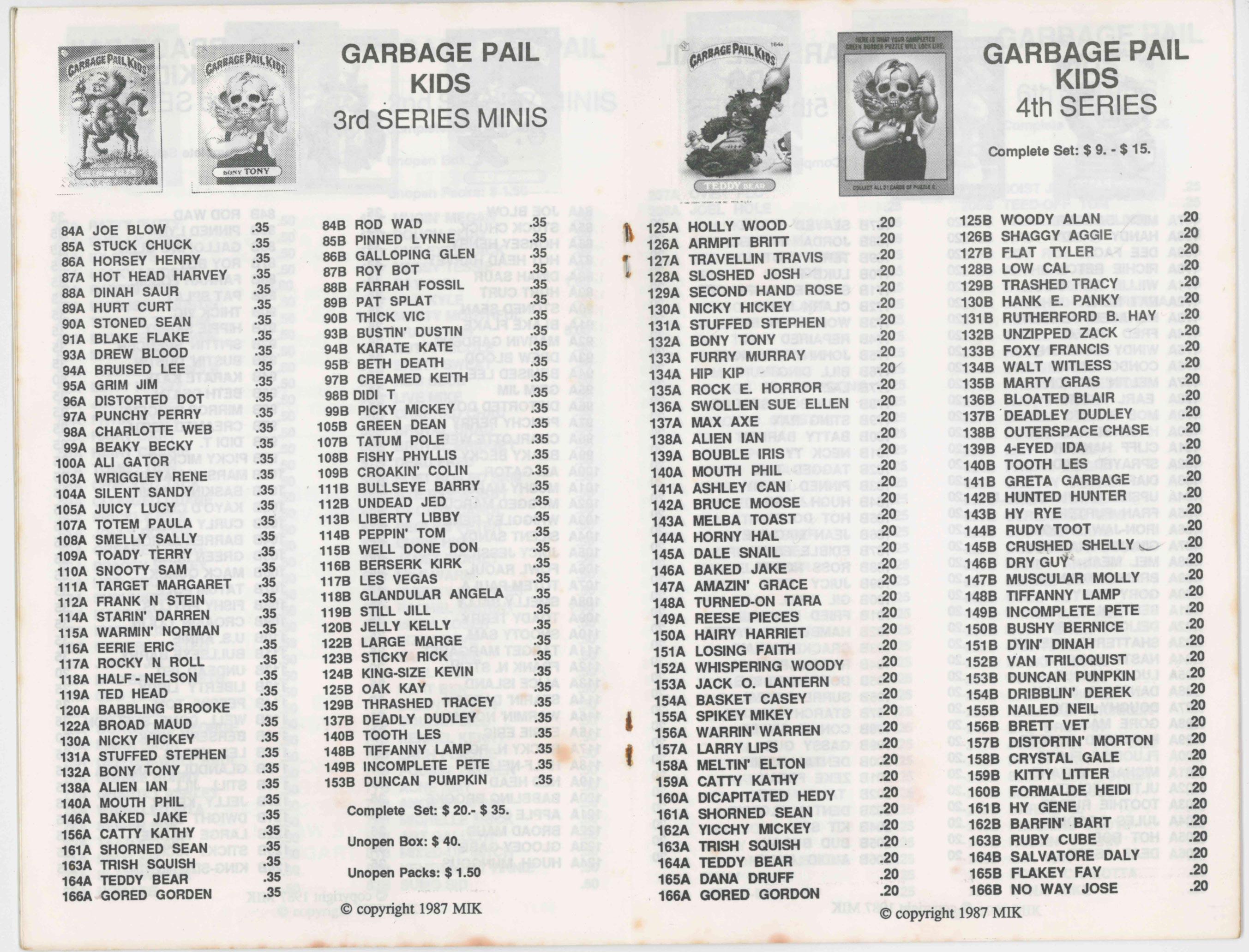 MIKAELS PRICE GUIDE FOR GARBAGE PAIL KIDS (1987) VOL 2 #4 (VF) - Kings Comics