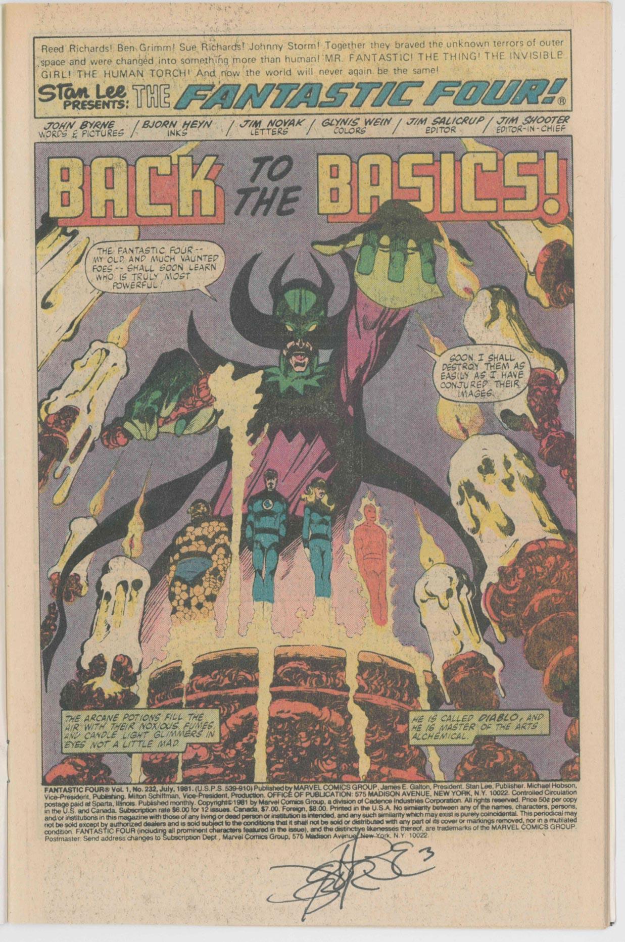 FANTASTIC FOUR (1961) #232 - SIGNED BY JOHN BYRNE - Kings Comics