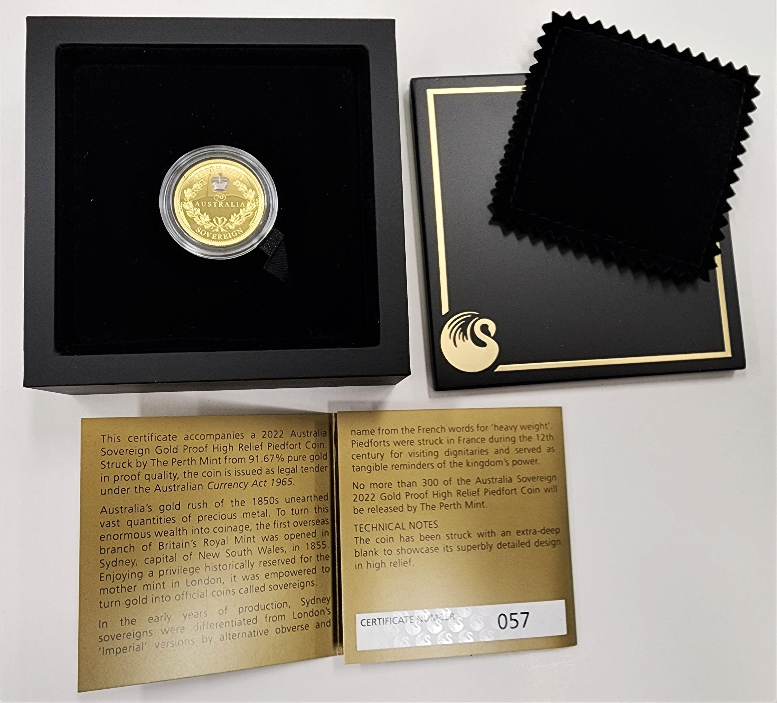 AUSTRALIAN SOVEREIGN 2022 GOLD PROOF HIGH RELIEF PIEDFORT COIN - Kings Comics