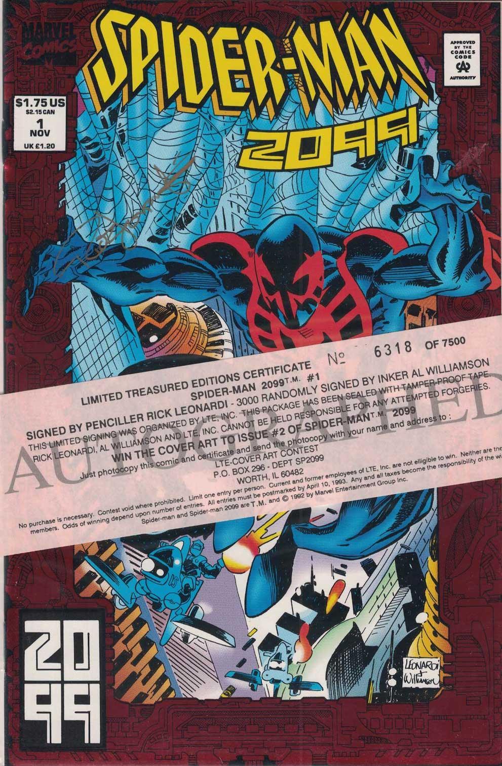 SPIDER-MAN 2099 (1992) #1 FOIL EDITION DOUBLE SIGNED BY RICK LEONARDI AND AL WILLIAMSON - Kings Comics