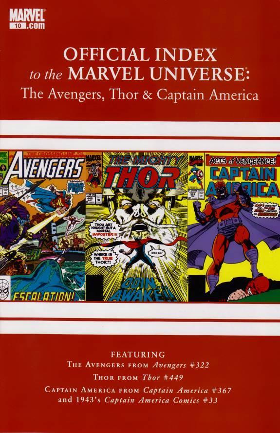 AVENGERS THOR CAPTAIN AMERICA OFFICIAL INDEX #10 - Kings Comics