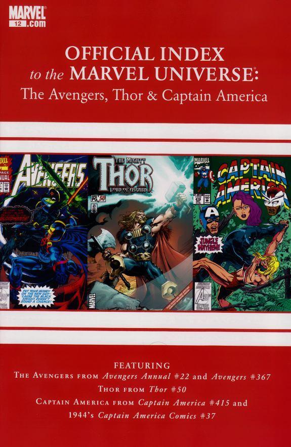 AVENGERS THOR CAPTAIN AMERICA OFFICIAL INDEX #12 - Kings Comics