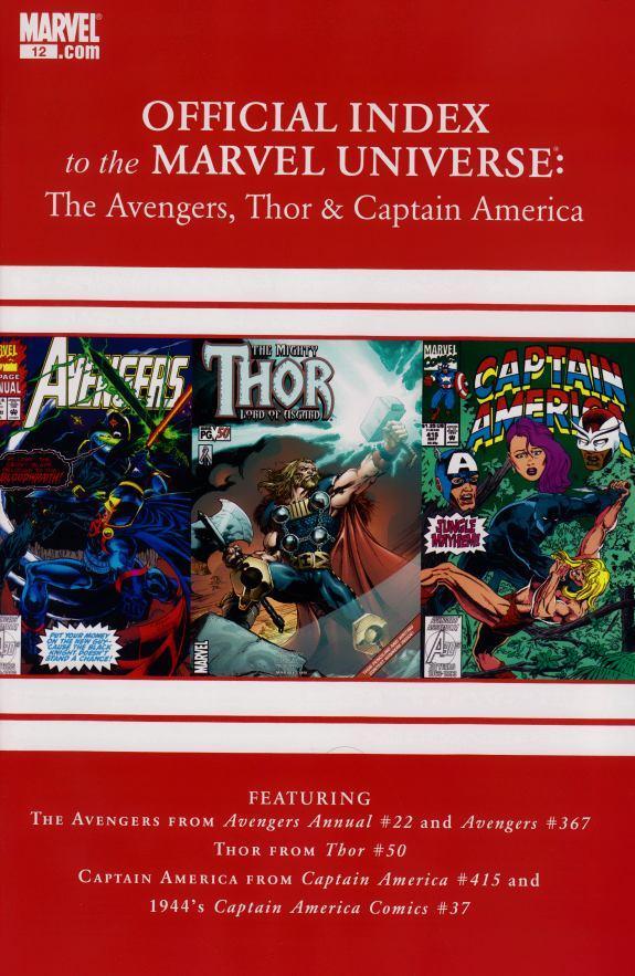AVENGERS THOR CAPTAIN AMERICA OFFICIAL INDEX #12