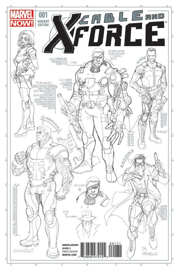 CABLE AND X-FORCE #1 LARROCA DESIGN SKETCH VAR NOW