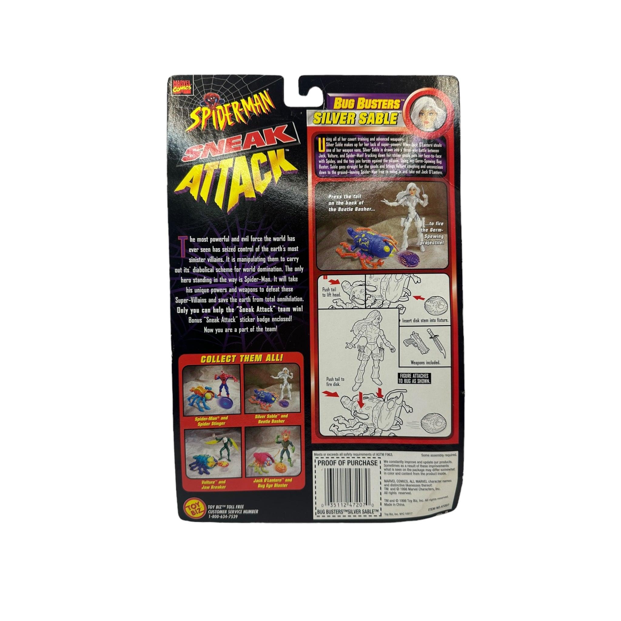 1998 TOYBIZ SPIDER-MAN BUG BUSTERS SILVER SABLE AF - Kings Comics
