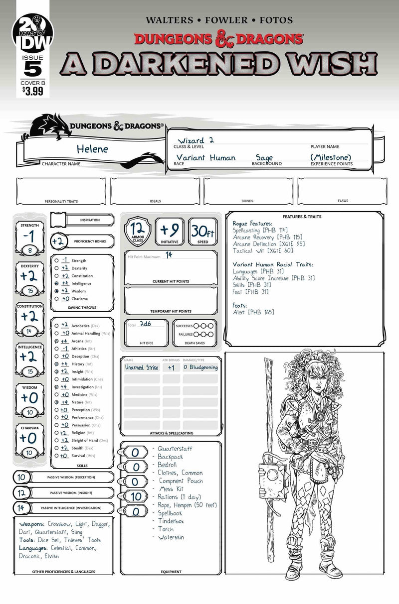 DUNGEONS & DRAGONS A DARKENED WISH #5 CVR B CHARACTER SHEET