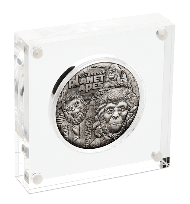 PLANET OF THE APES 50TH ANNIVERSARY 2018 2OZ SILVER ANTIQUED COIN - Kings Comics