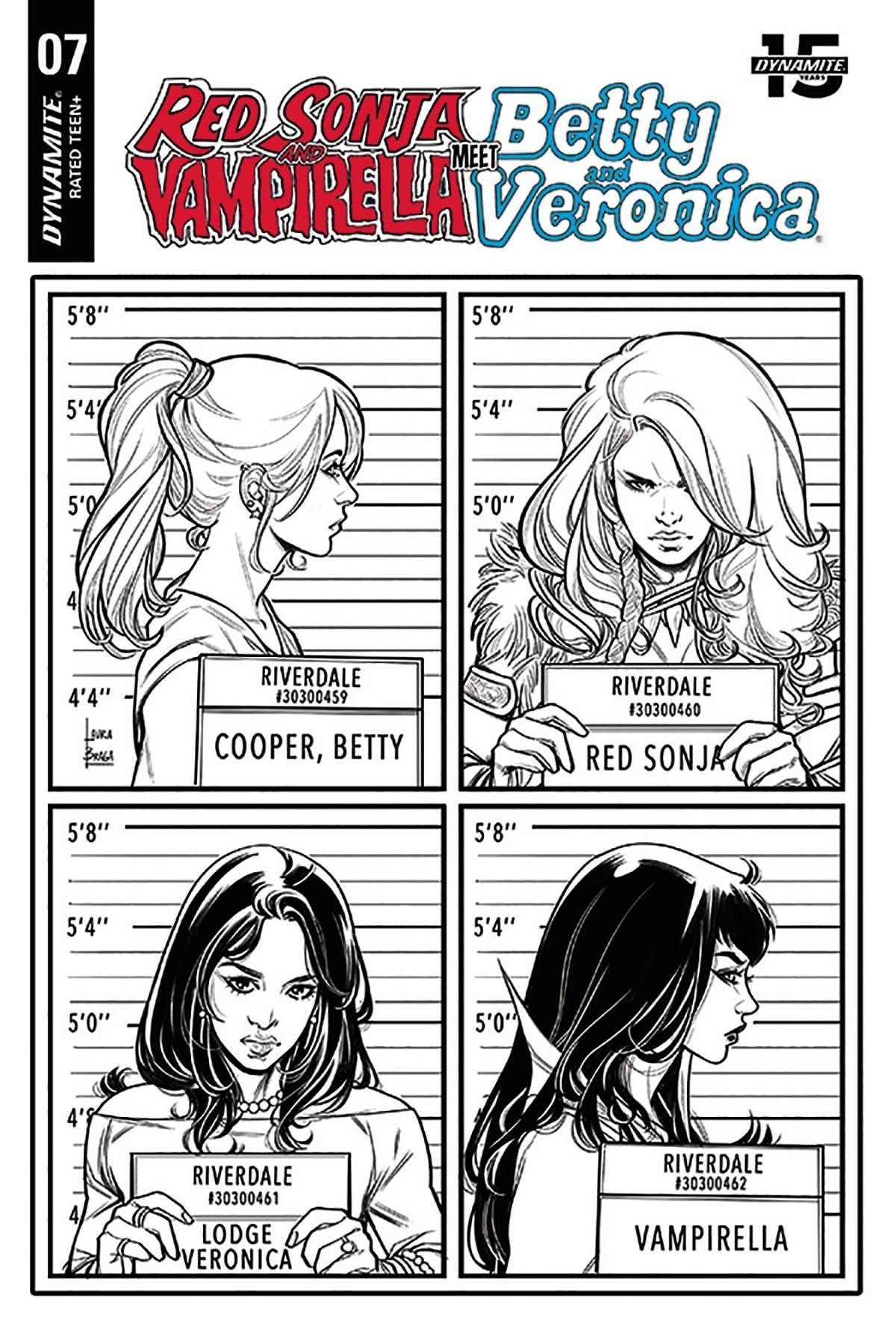 RED SONJA VAMPIRELLA BETTY VERONICA #7 20 COPY BRAGA B&W INCV - Kings Comics