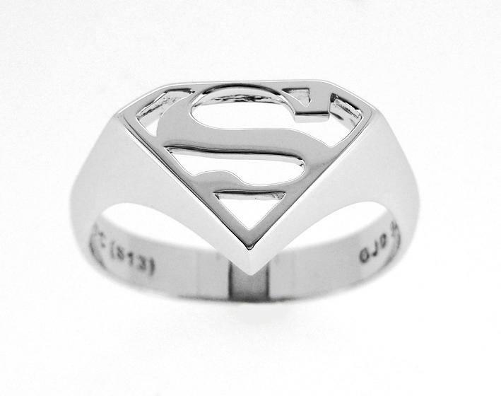 SUPERMAN STERLING SILVER SIGNET RING RHODIUM PLATED- U